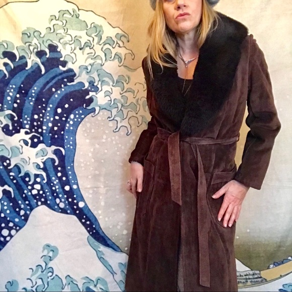 Vintage Jackets & Blazers - Vintage Juan Sebastian chocolate suede maxi coat